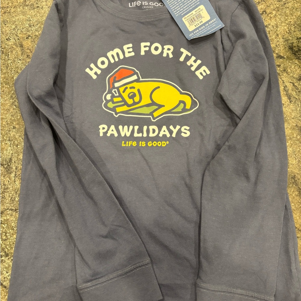 Life Is Good Charcoal Pawlidays Dog Shirt